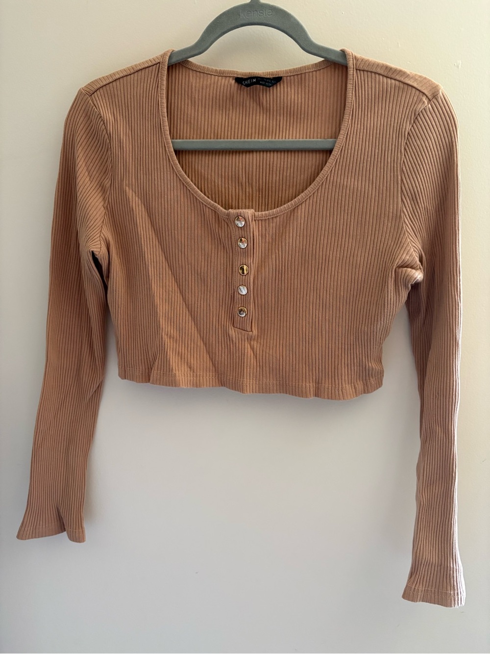SHEIN Ribbed Brown Long Sleeve Crop Top Size Medium